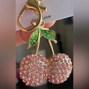 Cherry Keychain,Elegant Pink Crystal Cherry Key Holder